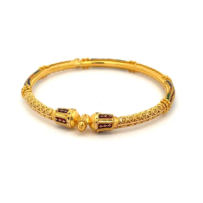 22K Yellow Gold Kada Bangles with enamel